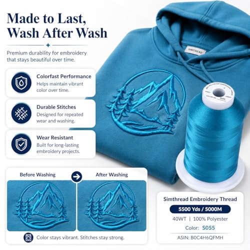 Image of Simthread 5000M 40WT Polyester Embroidery Thread, Blue Satin S055 | 5000M 40WT polyester thread feeds smoothly for machine embroidery, monograms, logos, patches and quilting.