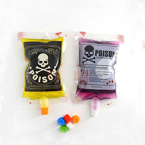 Megrocle 10 Pack Novelty Blood Bags For Drinks Container, Reusable Food Grade Bags 8.5Oz With Cap, 5 Patterns Halloween Party Cups For Theme Parties, Zombie, Vampire Party Favors #TOP2