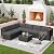 SUNCROWN 7-Piece Outdoor Patio Furniture Sofa Set All-Weather Black Wicker Sectional Conversation Set with Modern Glass Coffee Table and Cushions (Grey)