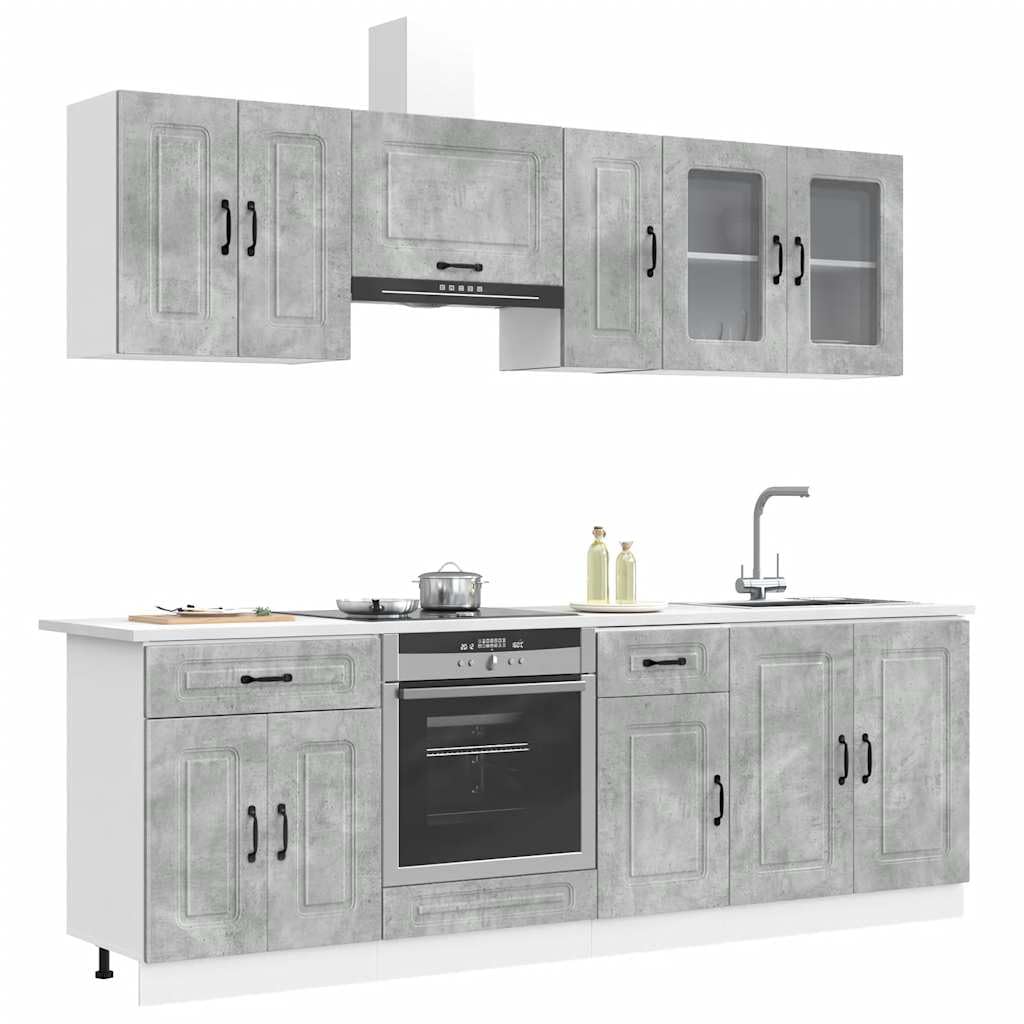 Set Mobili Cucina 8 pz Kalmar Grigio Cemento Truciolato con Ante Vetro