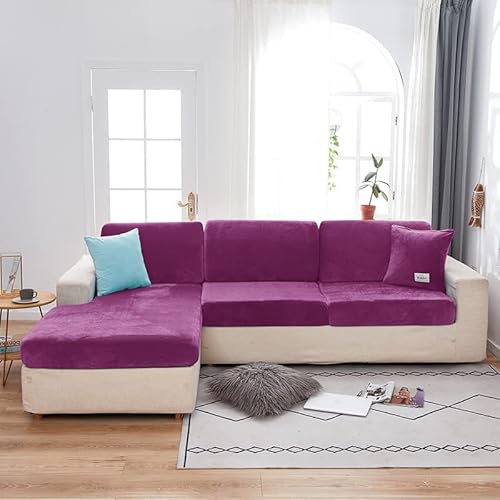 Jonuiony 2023 New Wear-Resistant Universal Sofa Cover, Stretch Velvet Separate Couch Cushion Slipcovers, L Shape Sofa Chaise Covers For Both Left/Right Sectional Couch (Purple,Large 4 Seat) #TOP20