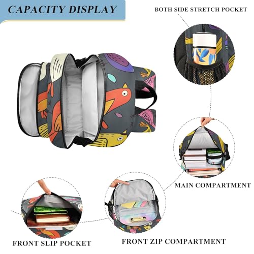 Colorful Birds Pattern Backpack Lightweight Bookbag Travel Backpack College School Laptop Bag with Reflective Stripes4
