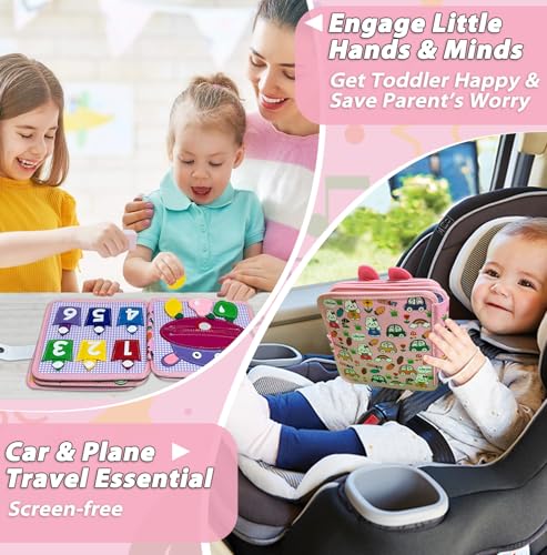 Image of Cobelae Busy Book for Toddlers 1-3,Montessori Toys for 1 Year Old | Baby Travel Toys,Educational Activity Book,Washable Felt Busy Board,Develop Fine Motor Skills, Boys Girls Gifts