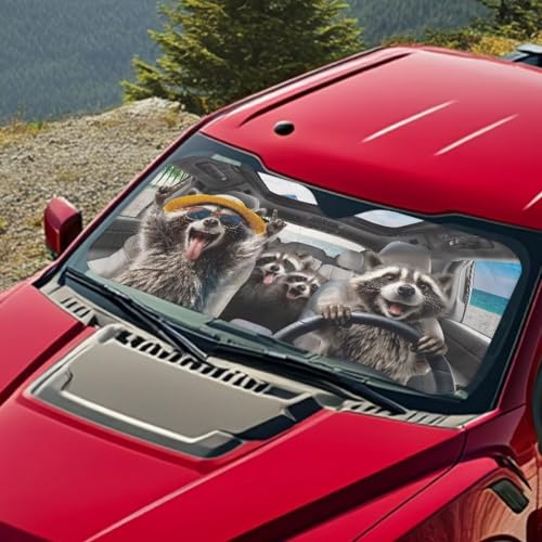 Image of Cute Raccoon Sunshade Visor Car Windshield Sun Shade Easy Installation Foldable Automotive Interior Accessories for Sun Protection Sun Shade for UV Protection Easy Storage