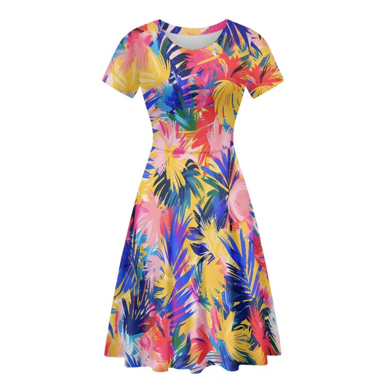 Image of Irisjudy T Shirt Dress for Women Short Sleeve Girls Short Sleeve Dress Plus Size, O Neck Knee Length Midi Dress for Ladies
