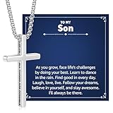 IEFLIFE Valentines Gifts for Him - Valentines Gifts for Son Necklace from Mom Dad, Christian Baptism Birthday Valentine Gift for Men Him from Mom Dad, Son Cross Chain Crucifix Necklaces Jewelry