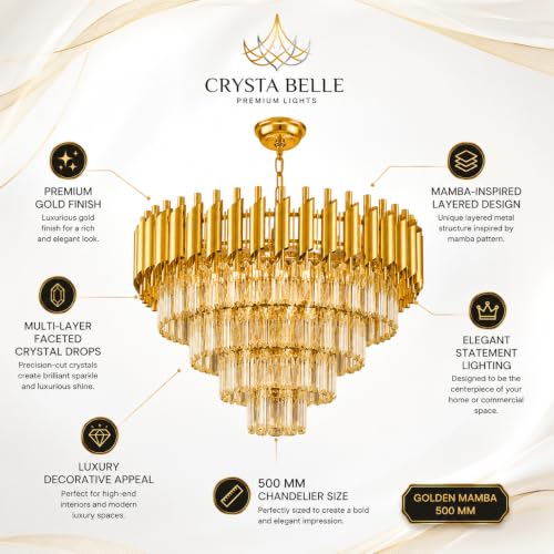 Image of Modern Golden Mamba Crystal Chandelier 500mm Luxury Gold Finish Ceiling Light for Living Room, Bedroom, Dining, Room, Hotel, Home Decor Lighting Fixture