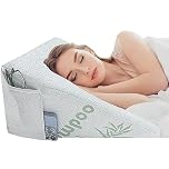 Premium Bamboo Wedge Pillow Memory Foam – Orthopedic Back & Neck Support Cushion, Cooling Breathable Zip Cover, Bed Rest Reading Pillow with Side Pocket for Sleep, Acid Reflux, GERD, Snoring Relief