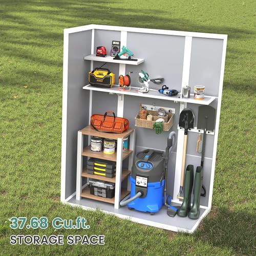 Image of UDPATIO 51 Cu.ft Resin Outdoor Storage Shed with Floor, Weatherproof Vertical Plastic Tool Shed with Shelving Brackets for Backyard&Pool&Lawn&Garden, Grey