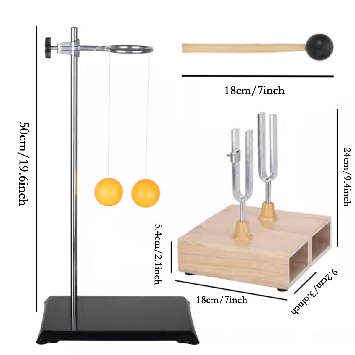 2-pcs Legierung Stimmgabel 440HZ Virbration Resonanz Stimmgabel experimentelles Kit mit Stimmgabel Klopfer und hölzerner Resonanz Box 18 cm*9.2 cm*5.4 cm (440HZ KITs)