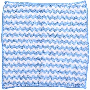 Dish Towel Household Non-Stick Wiping Rag Striped Flower Coral Velvet Tableware Microfiber Wash Cloth(Blue)