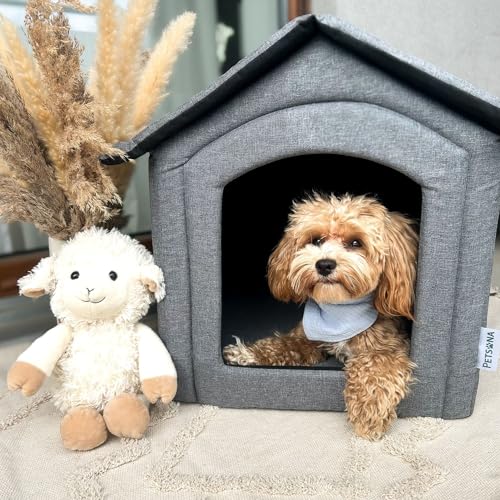 Petsona Hundehöhle Hundehütte Faltbare Mit Herausnehmbarem Dach Hundehaus Hundebett Katzenbett Haustierbett Schlafplatz Größe L, Grau