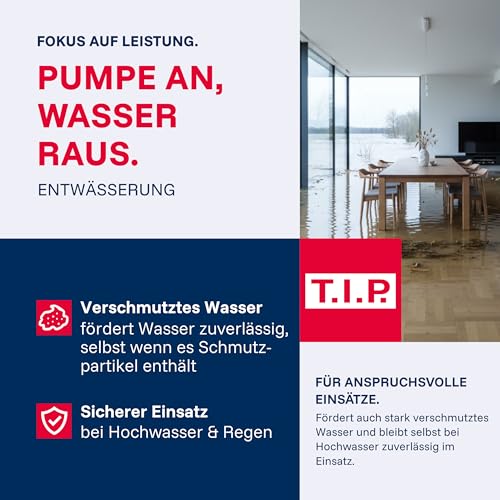 T.I.P. Schmutzwasser Tauchpumpe Edelstahl 180 PX - 10.500 l/h Fördermenge, 7m Eintauchtiefe, 7m Förderhöhe, leistungsstarke Tauchpumpe, robust und langlebig, ideal für Kellerentwässerung 30121