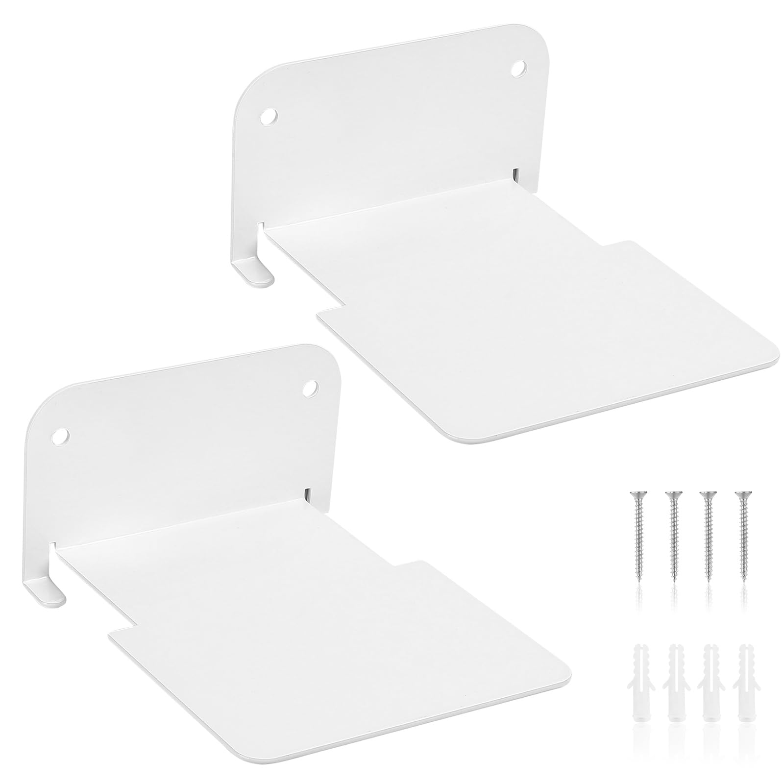 SHACHENH Mini Estantería de Pared Blanca, Set de 2 Estantes Flotantes Pequeños, Librería Invisible de Metal Blanca para Pared, Decoración para Baño, Sala, Dormitorio y Oficina