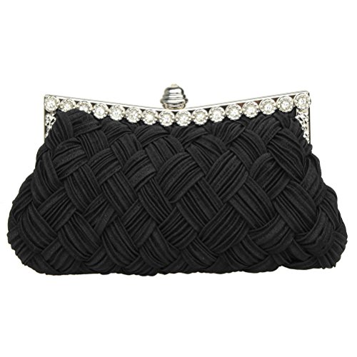 Bolso de mano Sicai para mujer, bolso de novia, con diamantes de imitación, Negro
 (Negro) - I2114ZB1cg
