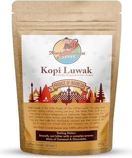 Monkey Business Coffee - Wild Kopi Luwak Coffee Ground Beans - Ethically Sourced - 250 Grams (8.8oz) (Other Weights & Bean Types Available) - Produce of Indonesia…