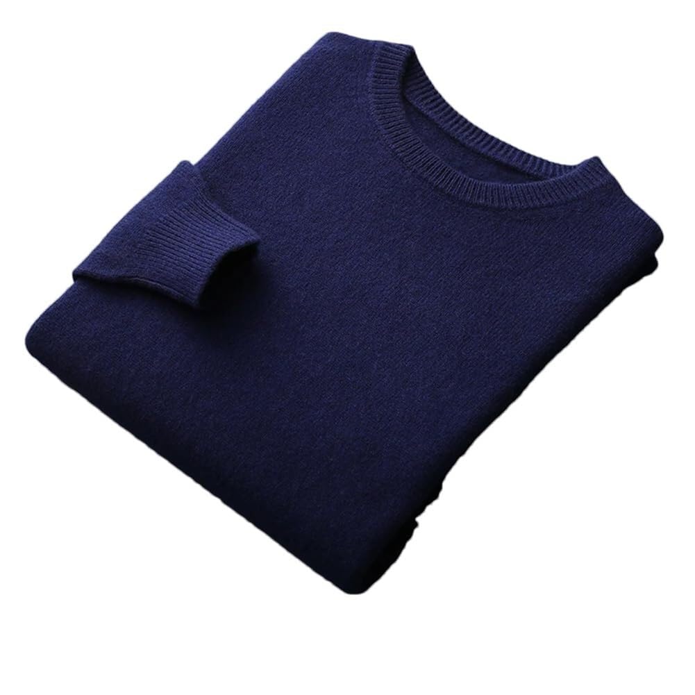 100% Merino Wool Sweater Mens Crew Neck Pullover Tops Solid Color Seamless Sweater Basic Jumper(Navy Blue,XX-Large)