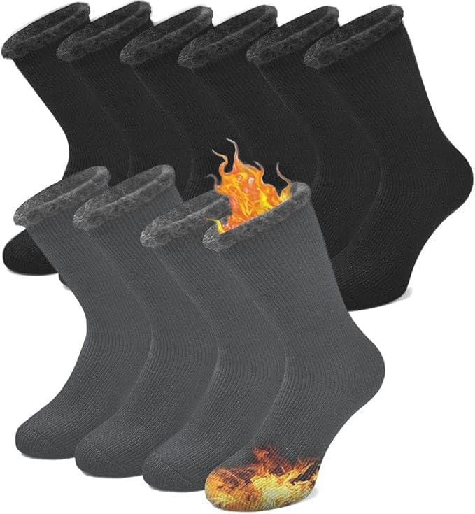 Maxmana Secret Thermal Socks for Men Women 5 Pairs Brushed Interior Warm Winter Thick Heavy Insulated Crew Sock Heated Socks For Cold Weather Outdoor Activities (Cashmere 3Black+2Grey)