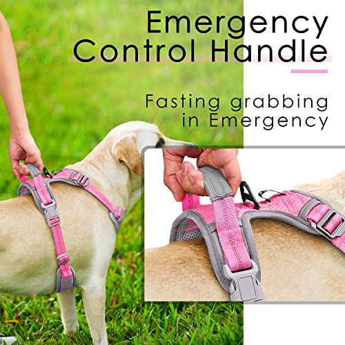 ThinkPet Anti Zug Hundegeschirr mit Griff - Verstellbar, Reflektierend, Atmungsaktiv, Gepolstert (M, Leuchtend Rosa)