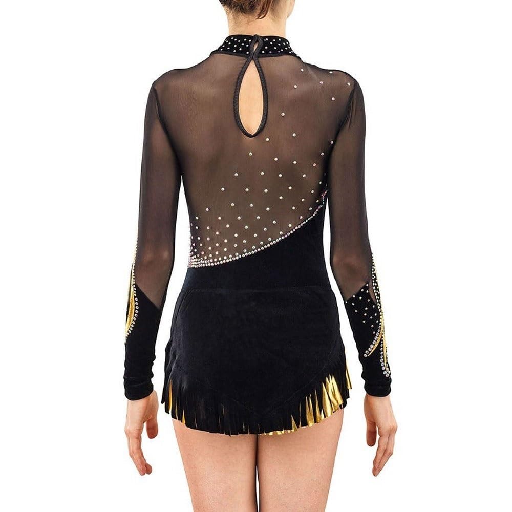 Los Leotardos Gimnasia Rítmica Figura Vestido De Patinaje Artístico De Las Mujeres De Las Niñas De Danza Competencia Vestido Hecho A Mano Negro Diamante Jeweled Look De Manga Larga