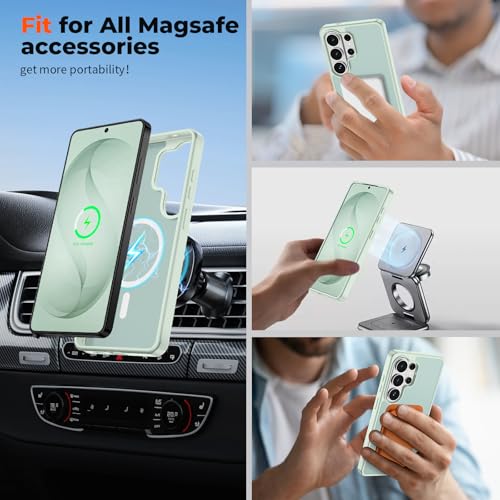 Image of SUPFINE Magnetic for Samsung Galaxy S26 Ultra Case with Screen Protector, (Built-in Magnets) (Military Grade Drop Protection) Slim Translucent Shockproof Phone Case,Light Green