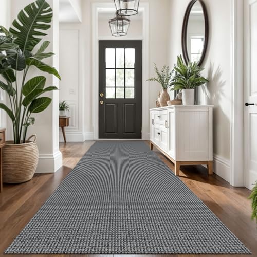 KOZYFLY Extra Long Runners for Hallways 3x14 ft Washable Kitchen Runner Non Slip Rubber Backed Hallway Rug Cotton Entryway Runner Rug Floor Carpet for Indoor Hall, Kitchen, Stair, Grey/Dark Grey