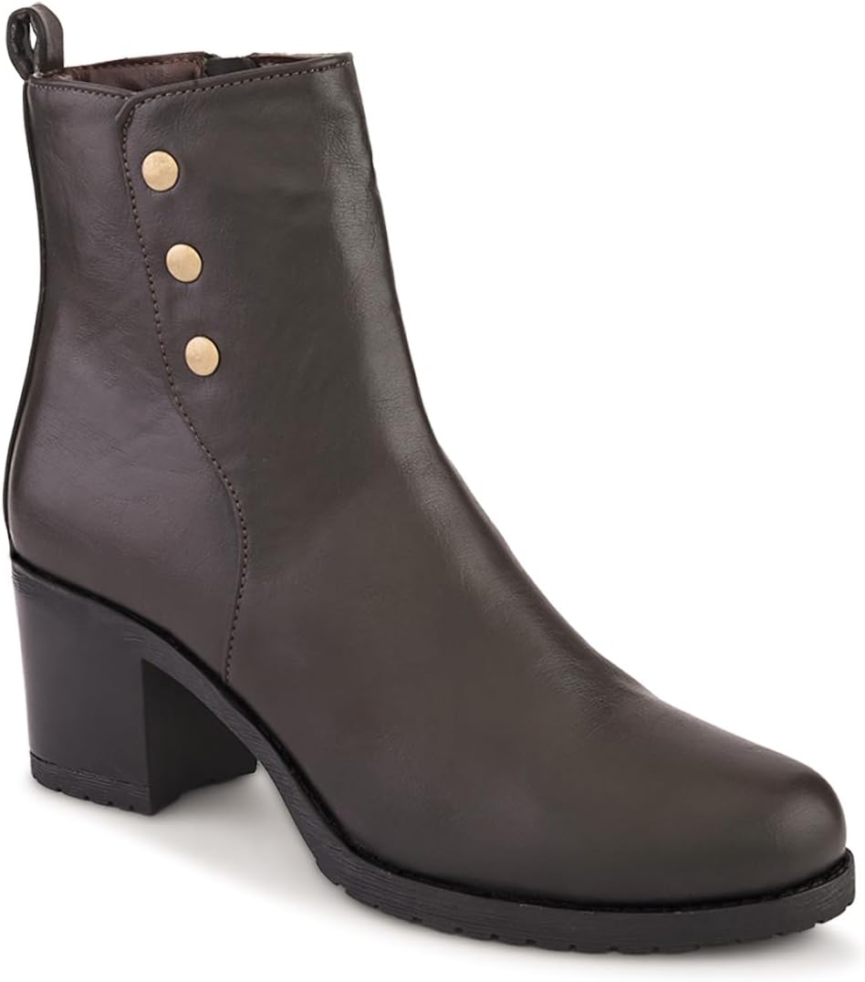 Women's Ankle Chelsea Boots with Block Heel | Side Zip Fashion Booties for All Seasons | Memory Foam With Cushioned Footbed For All Day Comfort