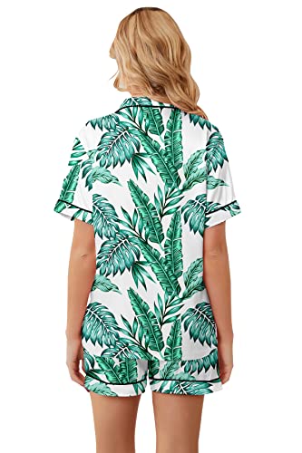 Image of Umeyda Women & Girls Pajamas Set, 2 Piece PJS Satin Silk Sleepwear Button-Down Top with Shorts for Mom Kids Gifts