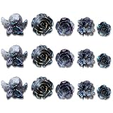 KEYDUACU 15 PCS Flower Dark Gothic Style Fridge Magnet - Magnetic Decor for Kitchen, Girls' Locker, Office, Whiteboard, Storage Cabinet, Dishwasher - Stylish Shiny Fridge Accessory(Dark Gothic)