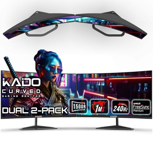 Kado Dual Gaming Monitor Setup - 2-Pack 24.5' 240Hz 1ms Curved 1500R 1920x1080, AMD FreeSync...
