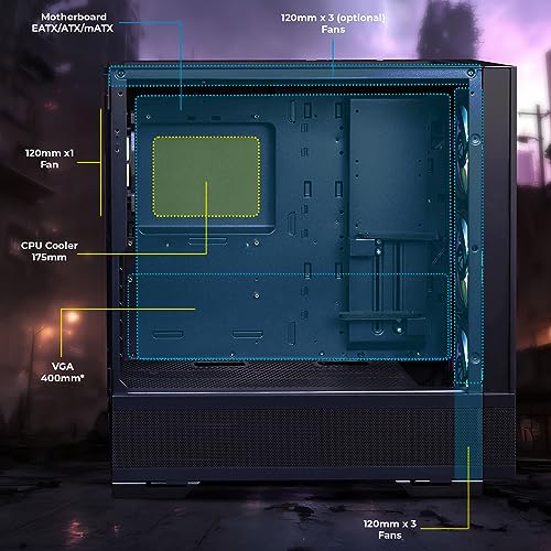 Image of ZEBRONICS TITAN Full-Tower Premium Gaming Cabinet, ATX, 4 x ARGB Fan, LED Control Switch, Window Tempered Glass Panel, Type C, USB 3.0, 360mm Front /Top AIO Cooler support with Top & Bottom Dust Filter