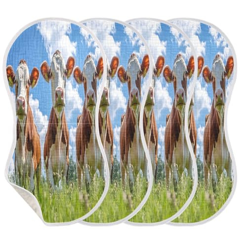 Brown Cows Plant Burp Cloths Cotton Baby Washcloths,Large 22x11in Burping Cloth Absorbent and Soft for Newborn Baby Boys and Girls,4 Pack3