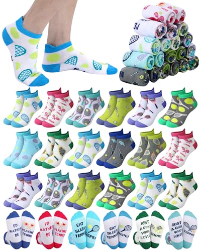 Floraltop 20 Pairs Funny Tennis Socks for Women Novelty Comfortable Tab Ankle Socks for Tennis Lovers Birthday Christmas Gift