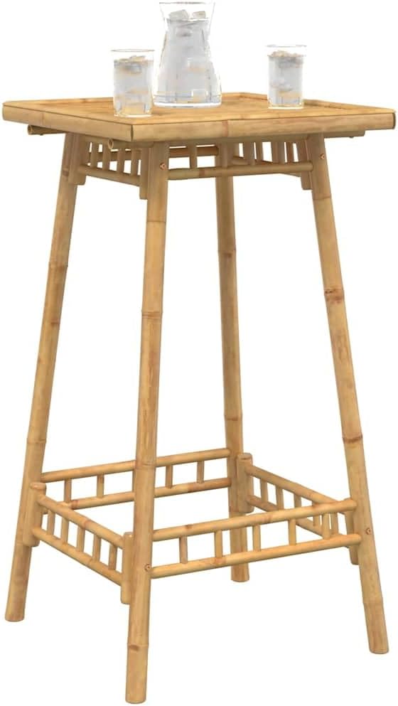 Outdoor Bamboo Bar Table, Patio Bar Height Square Table for Garden, Deck, Porch and Yard, 21.7 x 21.7 x 39.4 in,-349