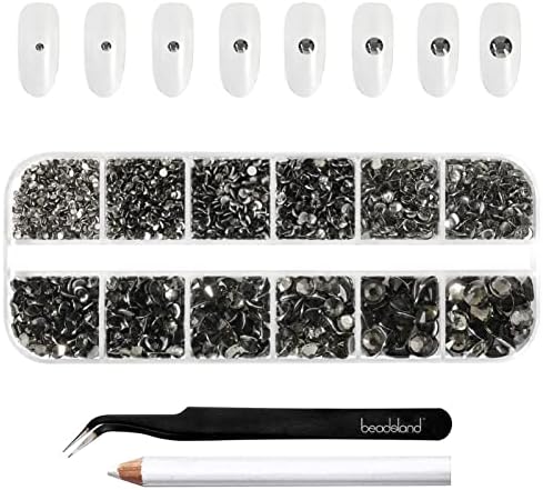 Beadsland 2500pcs Clear Rhinestones, Flatback Gems Round Crystal Rhinestones for Nail Crafts Mixed 8 Sizes SS4~SS30 with Picking Tweezer and Pen (Clear)
