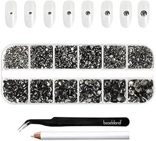 Beadsland 2500pcs Clear Rhinestones, Flatback Gems Round Crystal Rhinestones for Nail Crafts Mixed 8 Sizes SS4~SS30 with Picking Tweezer and Pen (Clear)