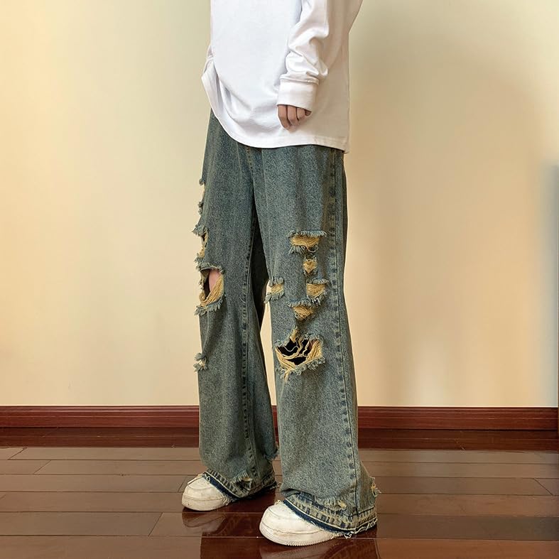 Men's Baggy Ripped Jeans Wide Leg Hip Hop Y2k Loose Fit High Waisted Casual Denim Pants for Men Streetwear2