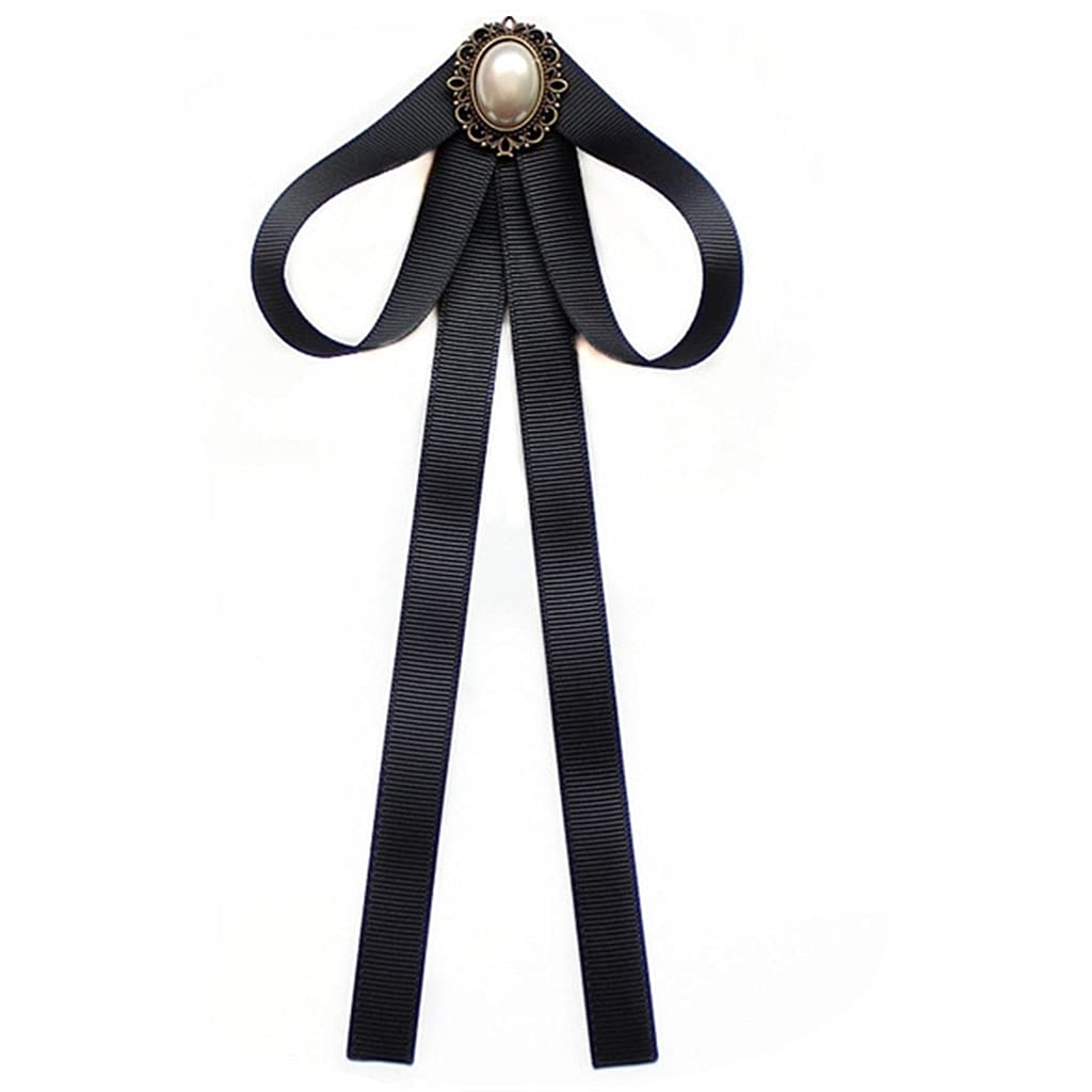 XFUYI Pearl Ribbon Brooch Pin Bow Tie Vintage Pre-Tied Collar Jewelry Bowknot Necktie