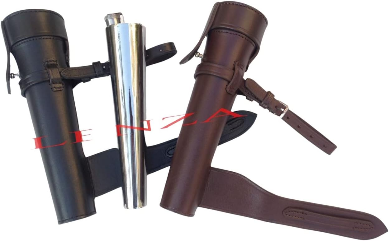 Horse Saddle Hip Flask Set Brown And Black Leather Cased stainless steel bottle Saddle Flask Fox Hunting Horse Flask Riding (Brown)