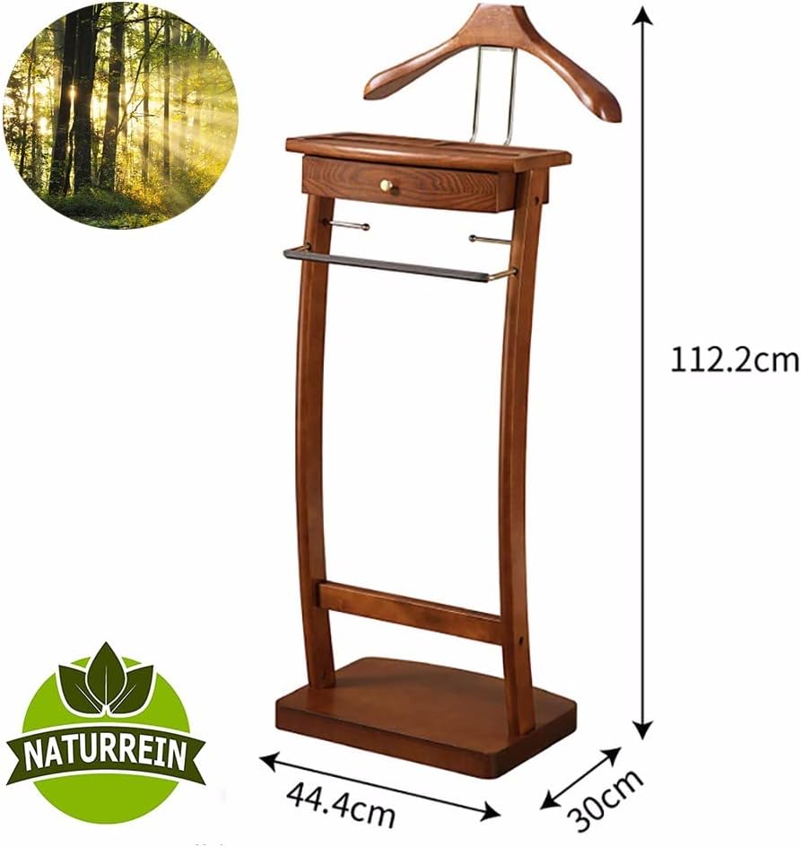 Coat Rack Suit Valet Stand Hanger with Trouser Bar, Wood Suit Valet Stand Clothes Rack, Easy to Assemble, for Office Living Room Bed Room 44X30X112.2Cm