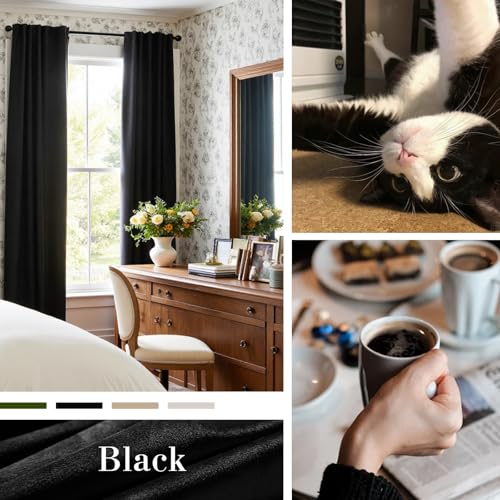 Image of Extra Long Black Velvet Curtains Rod Pocket 52x108 Inch 2 Panels | Soft Velvet, For Tall Windows & High Ceilings, Light Shifting Texture, Elegant Drape, Classic, Rod Pocket