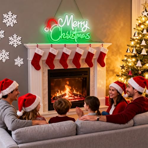 Image of Merry Christmas Home Decor Santa Hat Neon Sign Led Neon Christmas Lights Ornaments Tree Decorations Outdoor Neon Signs for Wall Decor USB Powered Led Neon Signs for Room Decoration