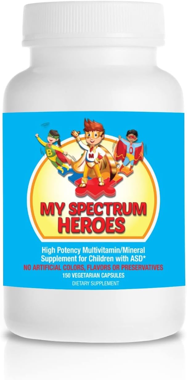 My Spectrum Heroes Children's Multivitamin Supplement - Acetyl-l-carnitine, Choline, Coenzyme Q10, Inositol, MSM, MTHF, NAC for Daily Nutritional Help and Cognitive Health (150 Capsules)