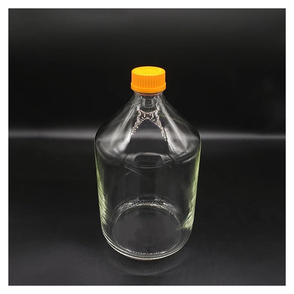 Vetreria da laboratorio Con tappo a vite giallo, vetro borosilicato 3.3, capacità 5000 ml, fiale for campioni, coperchio in plastica