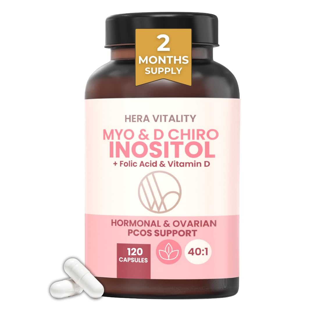 Myo-Inositol & D-Chiro Inositol Supplement for Women | 40:1 Ratio | 120 Capsules – 2 Month Supply | with Folic Acid & Vitamin D | PCOS, Hormone Balance & Fertility Support