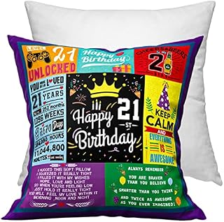 RMMD® 21st Birthday Cushion Cover with Cushion 21st Birthday Gifts for Her Men Insert Double-sided 21st Birthday Cushion Cover 45cm×45cm Colourful 21st Birthday Gifts Party Favours