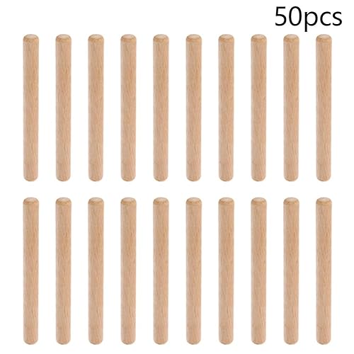 Miniatura 5 de Bettomshin 50 pasadores de madera, 0.394 in de diámetro y 3.937 in de longitud, varillas de madera para clavijas de madera, extremos biselados para