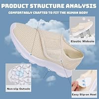 Git-up Damen Atmungsaktive Mesh-Breitlaufschuhe Einstellbare Sneakers für Frauen, Geeignet bei Schwellungen der Füße, Plantarfasziitis, Diabetes, rutschfeste Sohle, Beige 37 – Ansicht 5