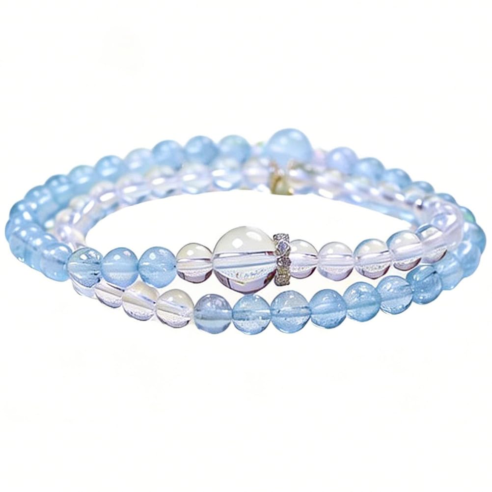 Klares Quarz-Aquamarin-Armband – Naturkristall-Heilstein-Perlenarmband für Damen und Herren, runder Edelstein-Stretch-Schmuck für Positive Energie, Klarheit, Balance, Valentinstag
