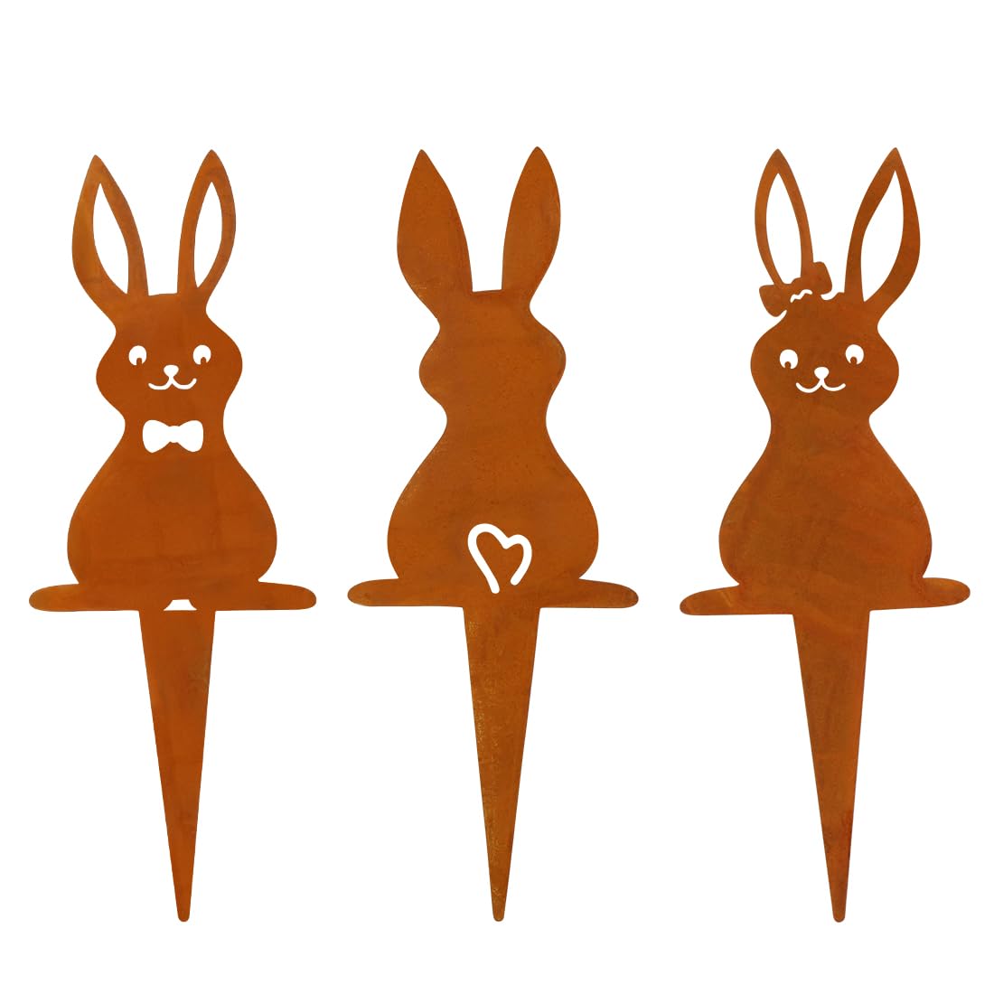 TaleMoon Osterhasen Gartendeko Rost Gartenstecker,3er Osterdeko Garten Hase Rost,Metall Roststecker Hase,Gartendeko für Draußen Frühling